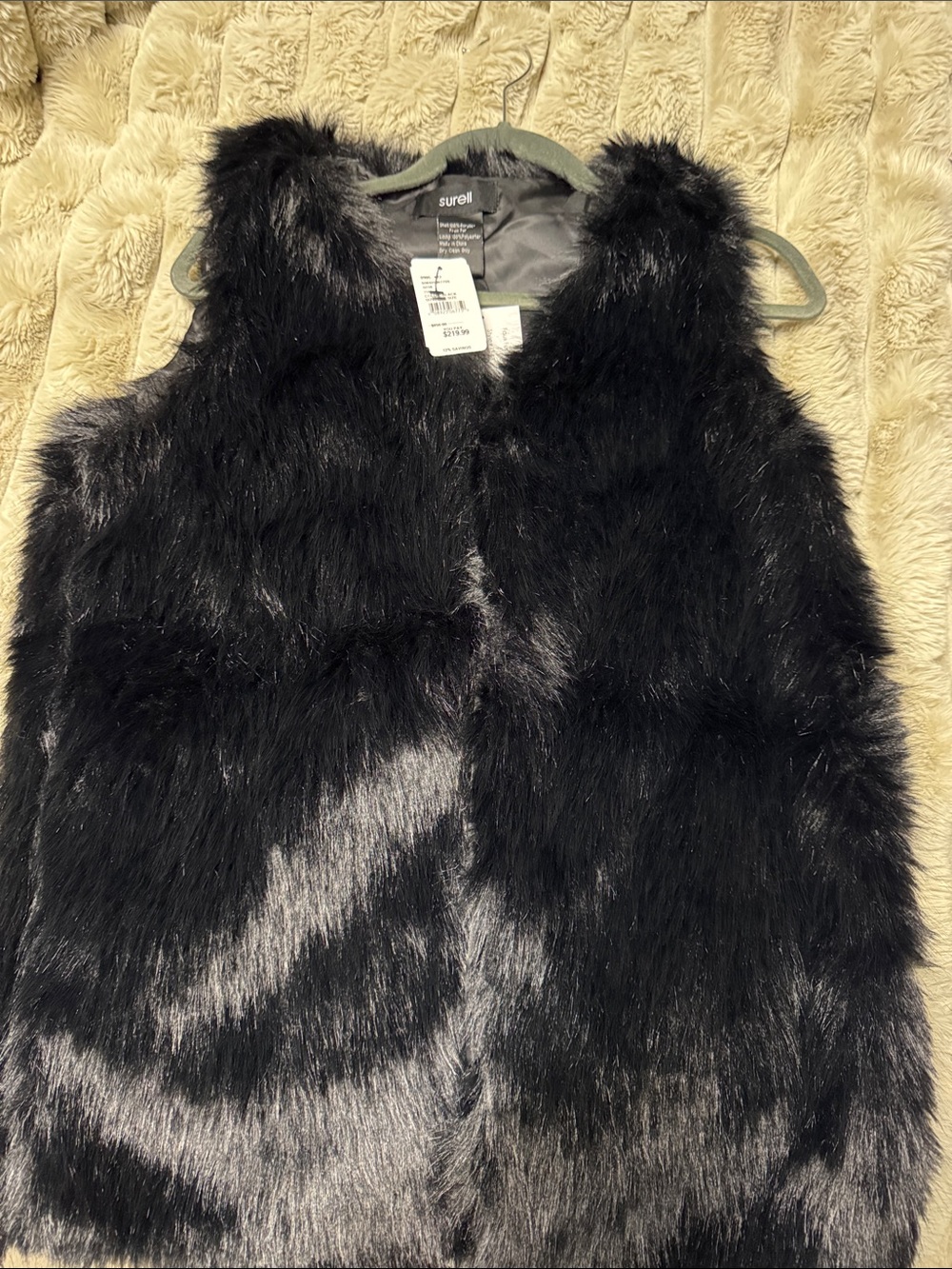 Surell Black Faux Fur Open-Front Vest